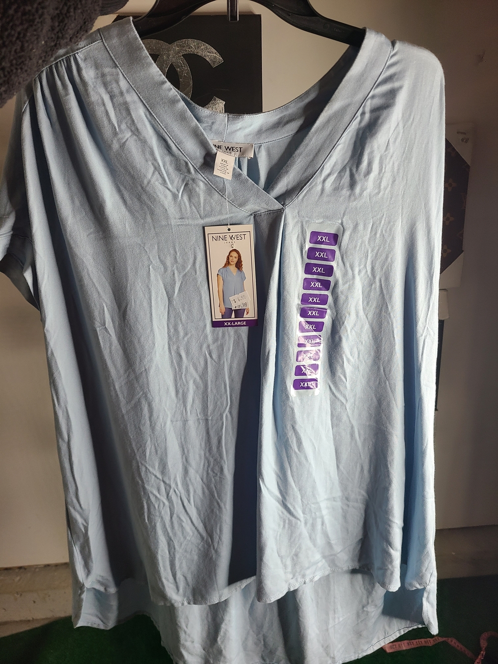 Nine West Pale Blue V-Neck Tunic Top